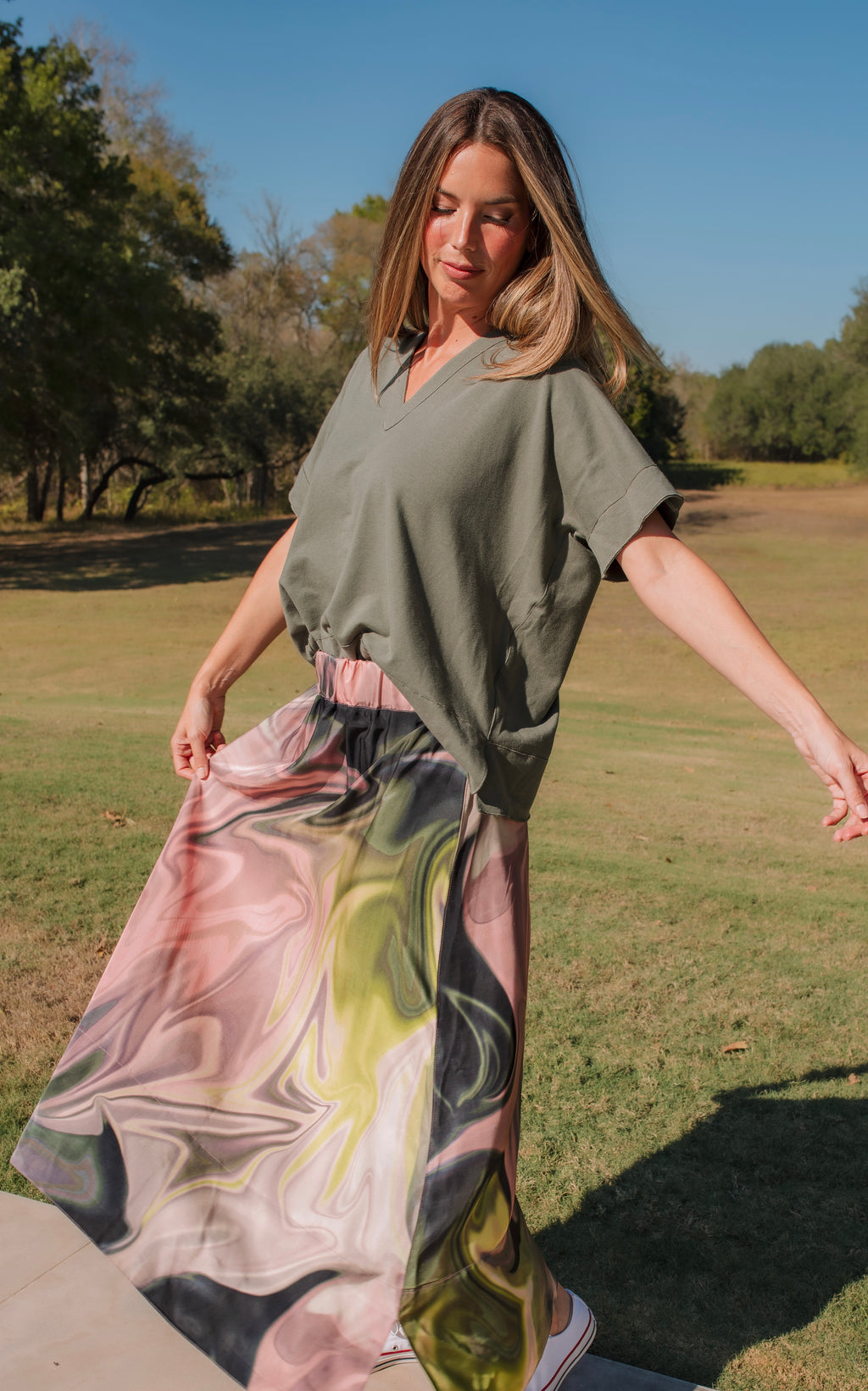 The Marly Maxi Skirt - Olive Tie Dye