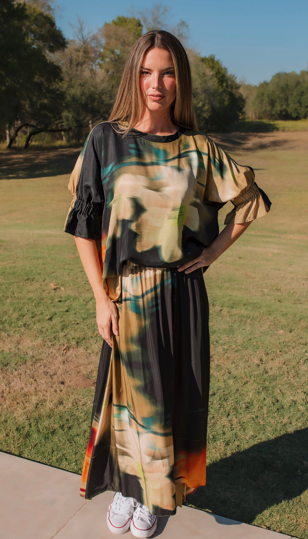 The Marly Maxi Skirt - Black Abstract